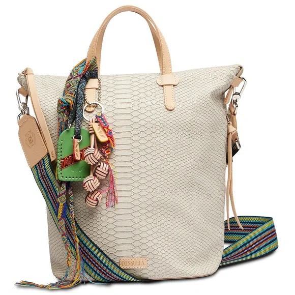 Consuela Textured Cream Tote with Multicolor Strap - Picture 1 of 6